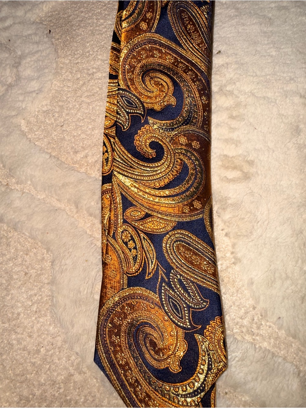 Paul Fredrick Navy and Gold Paisley Silk Tie